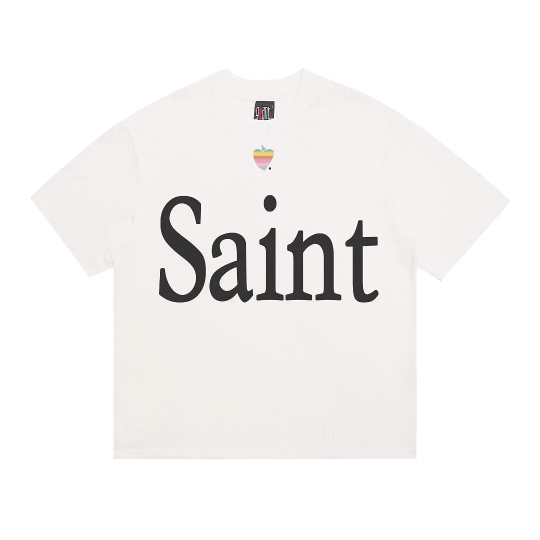 Saint Michael's rainbow apple letter print on the chest, distressed retro Vintage loose short sleeves, digital white ink direct spray, the fabric is breathable, and the pattern is three-dimensional and clear. Fabric: Double yarn 240g Style number: S920 Size: S-M-L-XL Color: White Price: P110